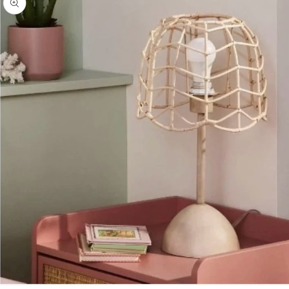 Pillowfort Woven Rattan Table Lamp Natural Beige Boho - Picture 2 of 11